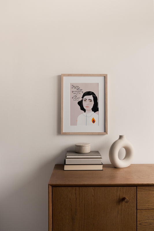 Anne Frank Art Print – Holocaust Remembrance Portrait, Inspirational Writer & Heroine Wall Art, Historical Legacy Decor - VIOLETREDSTUDIO
