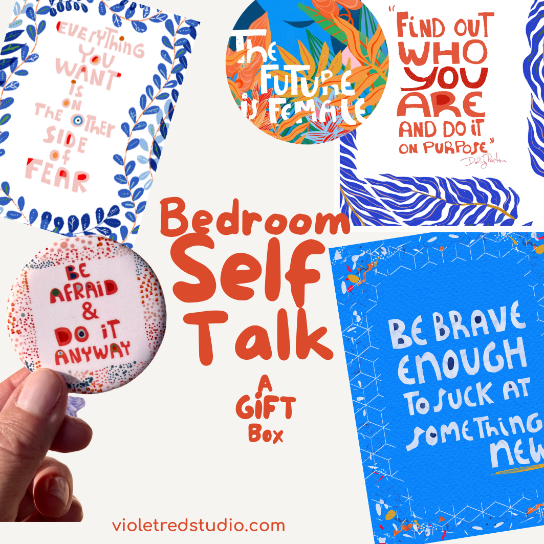 Inspirational Art Gift Box – 3 Motivational Prints + 2 Magnets | Bedroom Self-Talk Kit | Empowering Wall Decor for Teens & Women