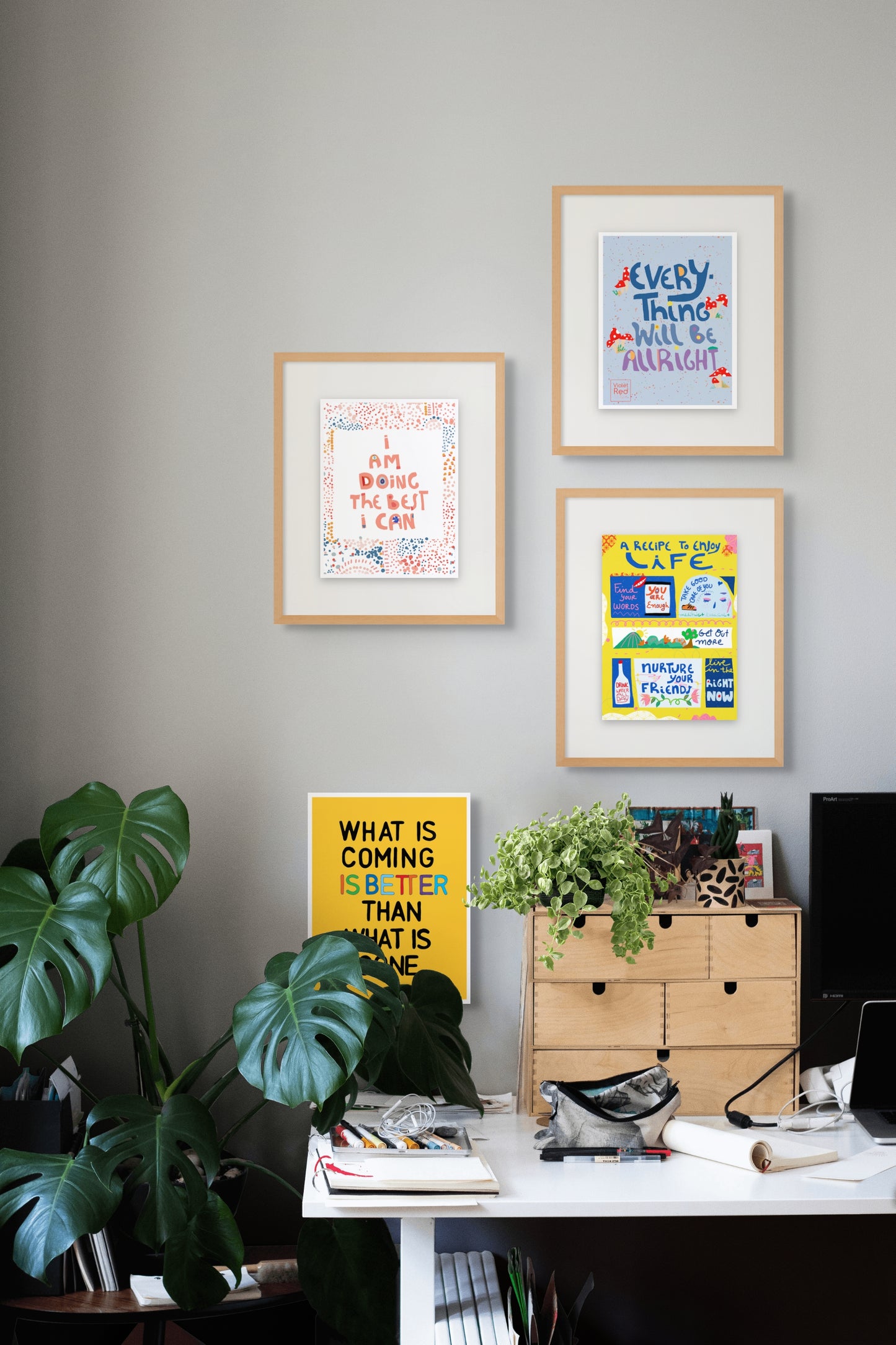 Set of 4 Positive Affirmation Prints – Motivational Dorm Wall Art, Colorful Quote Posters for Gallery Wall & Bedroom Decor