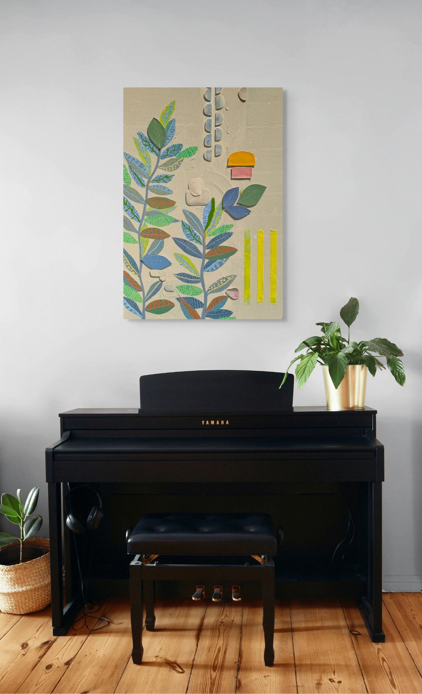 “Stacked Garden” – Original Mixed Media Painting on Canvas ( 36x24") - VIOLETREDSTUDIO