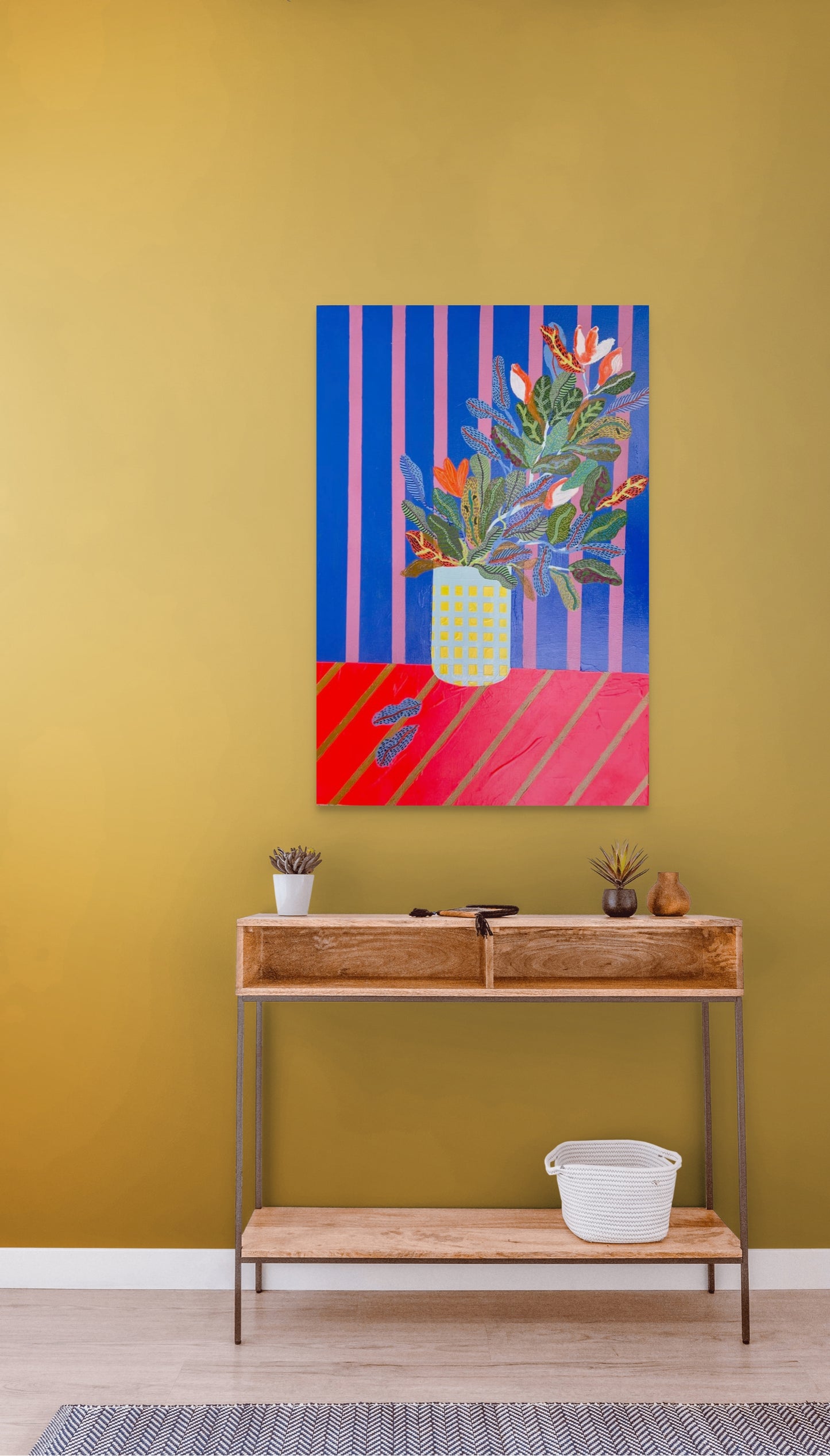 “Flower Vase” – Original Mixed Media Painting on Canvas (36x24)