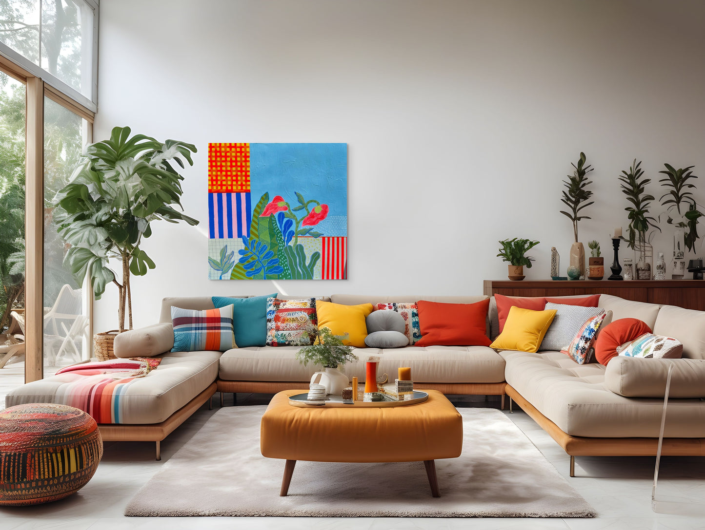 Garden Grid | 36 x 36 Abstract Botanical Original Wall Art | Mixed Media Original on Canvas | One of a Kind