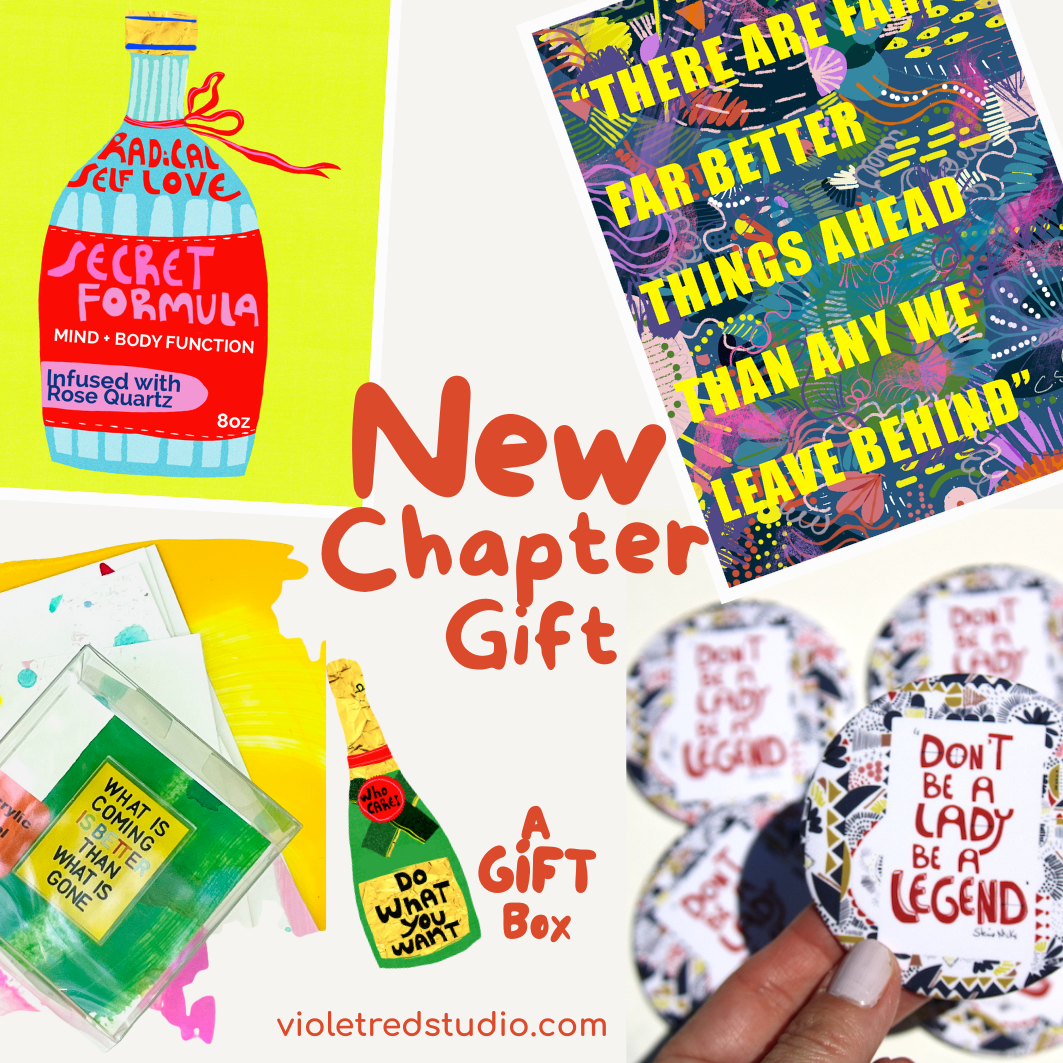 New Chapter Gift Box – Motivational Prints + Magnet, Pin & Sticker | Graduation or Life Transition Gift | Empowering Art Bundle