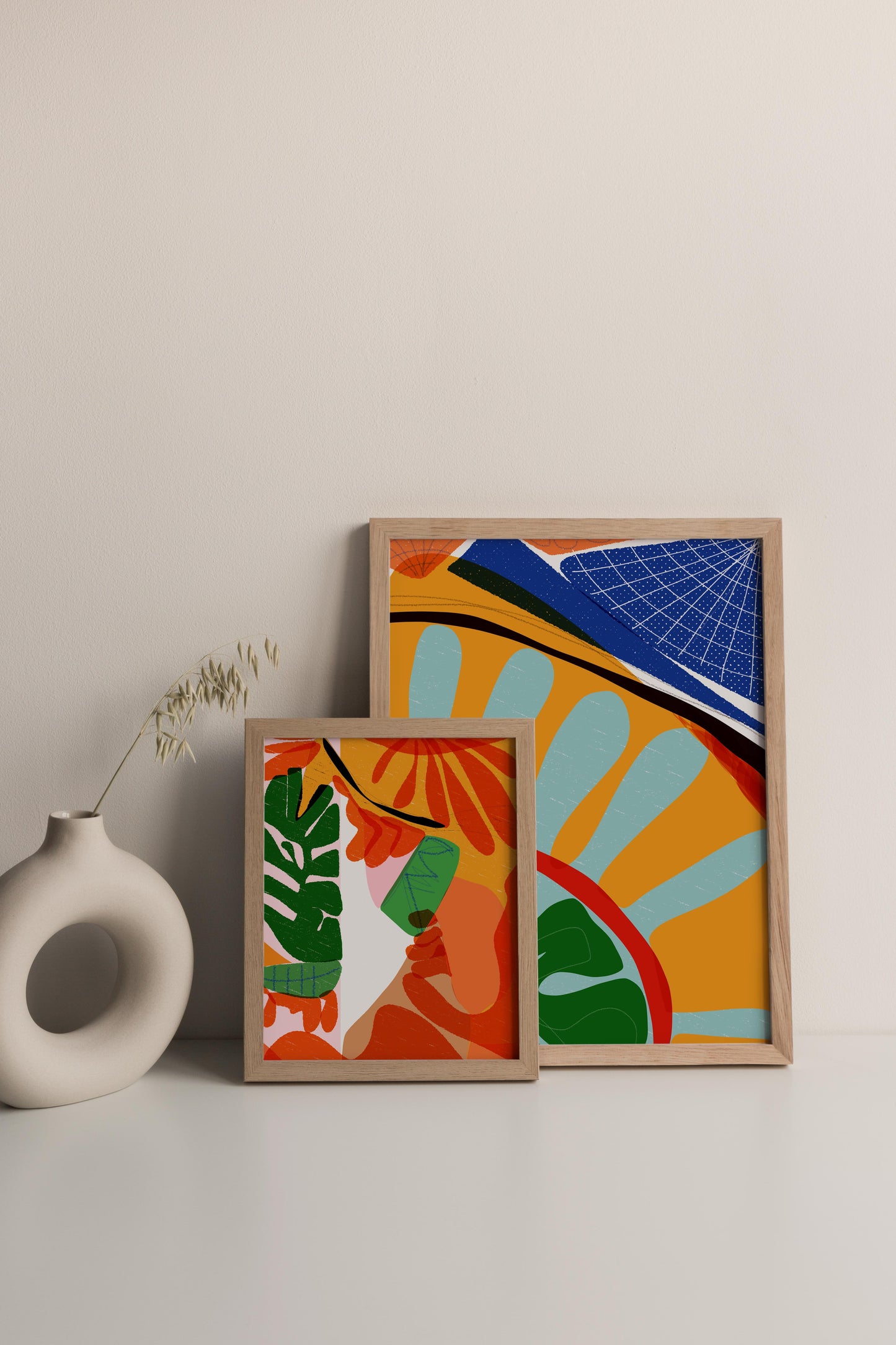 Bedroom Wall Art, Orange Living Room Wall Decor, Large Tropical Leaves Print, Modern Living Room Decor