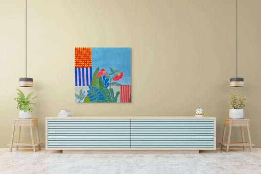 Garden Grid | 36 x 36 Abstract Botanical Original Wall Art | Mixed Media Original on Canvas | One of a Kind