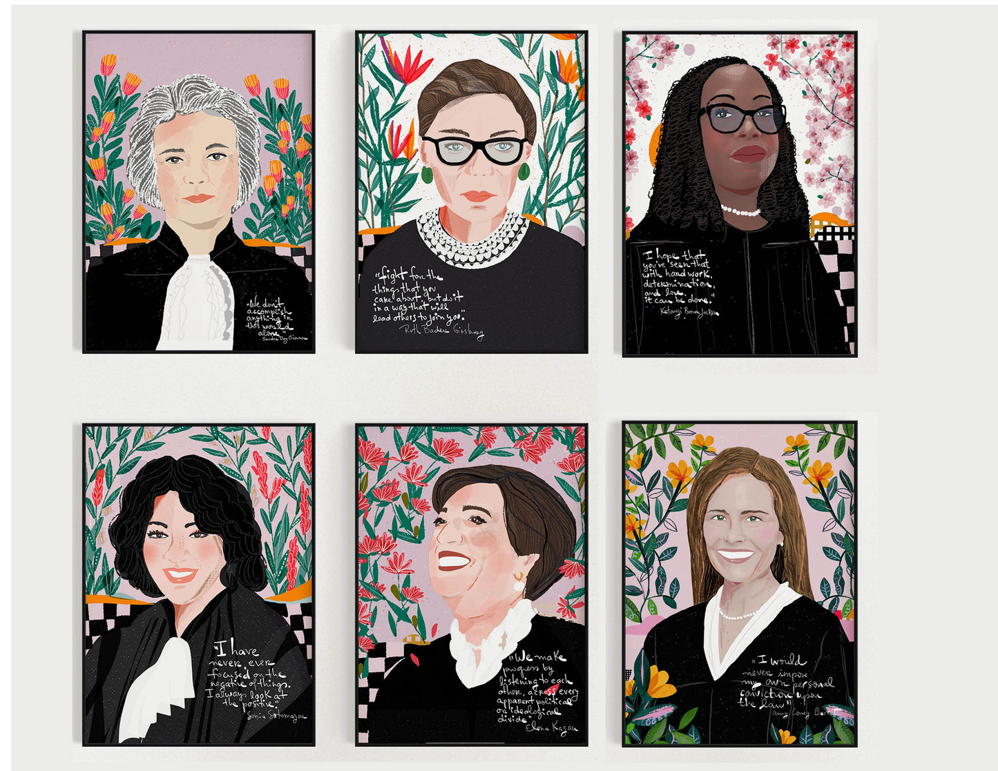 Supreme Court Justices Art Print Set of 6 – RBG, Sandra Day O’Connor, Elena Kagan, Sotomayor, Ketanji Brown Jackson, Amy Coney Barrett – Feminist Lawyer Gift, Dorm Wall Decor
