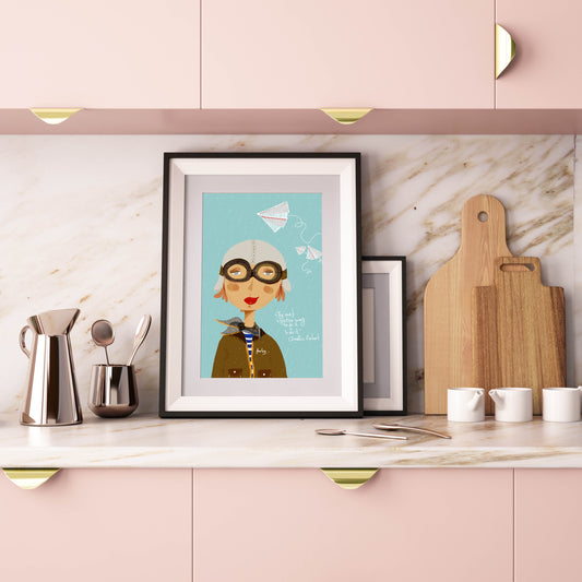 Amelia Earhart Cartoon Print, Girl Power Print, Novelty Wall Art, Feminist Nursery Decor - VIOLETREDSTUDIO