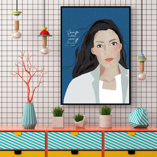 AOC Art Print, Alexandria Ocasio-Cortez Portrait, Cubicle Decor, Feminist Posters - VIOLETREDSTUDIO