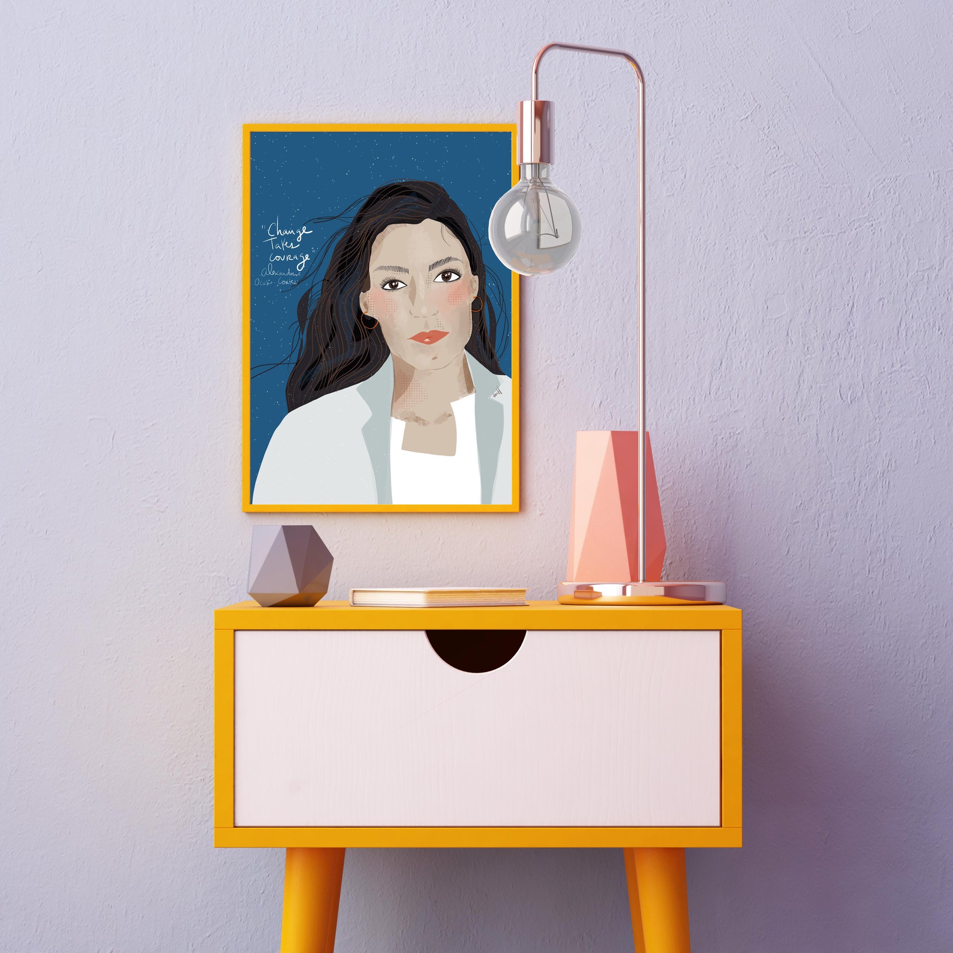 AOC Art Print, Alexandria Ocasio-Cortez Portrait, Cubicle Decor, Feminist Posters - VIOLETREDSTUDIO