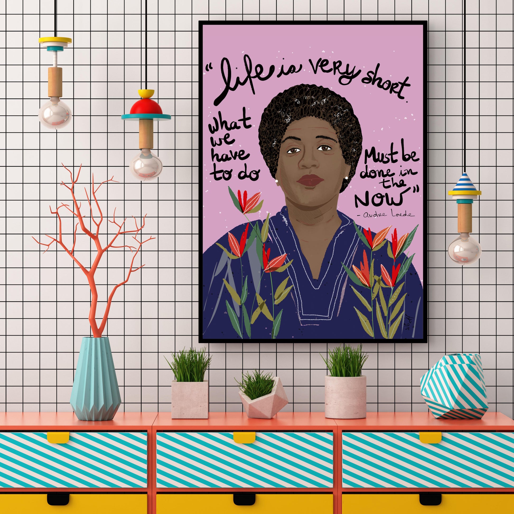 Audre Lorde Portrait, Writer Cubicle Decor, Feminist Poster, Home Office Wall Art - VIOLETREDSTUDIO