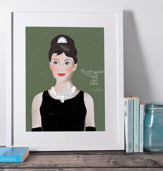 AUDREY HEPBURN Art Print Ready to Frame, Fashionista Gift Feminist Wall Art - VIOLETREDSTUDIO