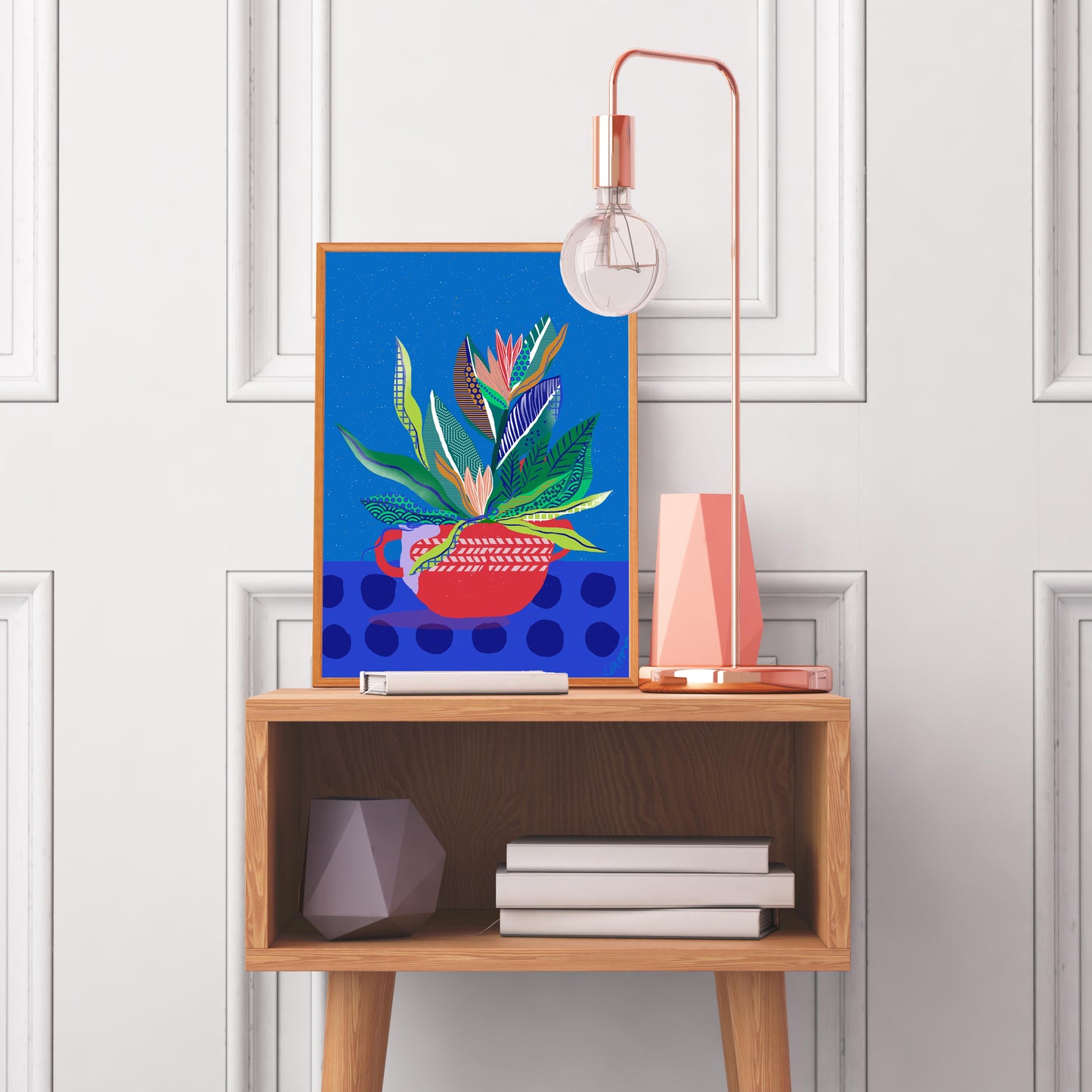 Blue Bedroom Wall Art, Flower Wall Art, Modern Art Print, Retro Wall Art, Dorm Room Decor