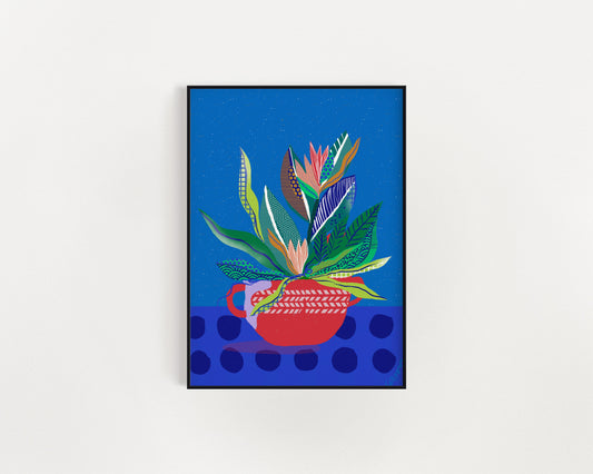 Blue Bedroom Wall Art, Flower Wall Art, Modern Art Print, Retro Wall Art, Dorm Room Decor - VIOLETREDSTUDIO