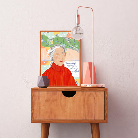 JANE GOODALL Art Print, Women in STEM Inspiration, scientist Cubicle Decor, Ready to Frame Wall Art - VIOLETREDSTUDIO