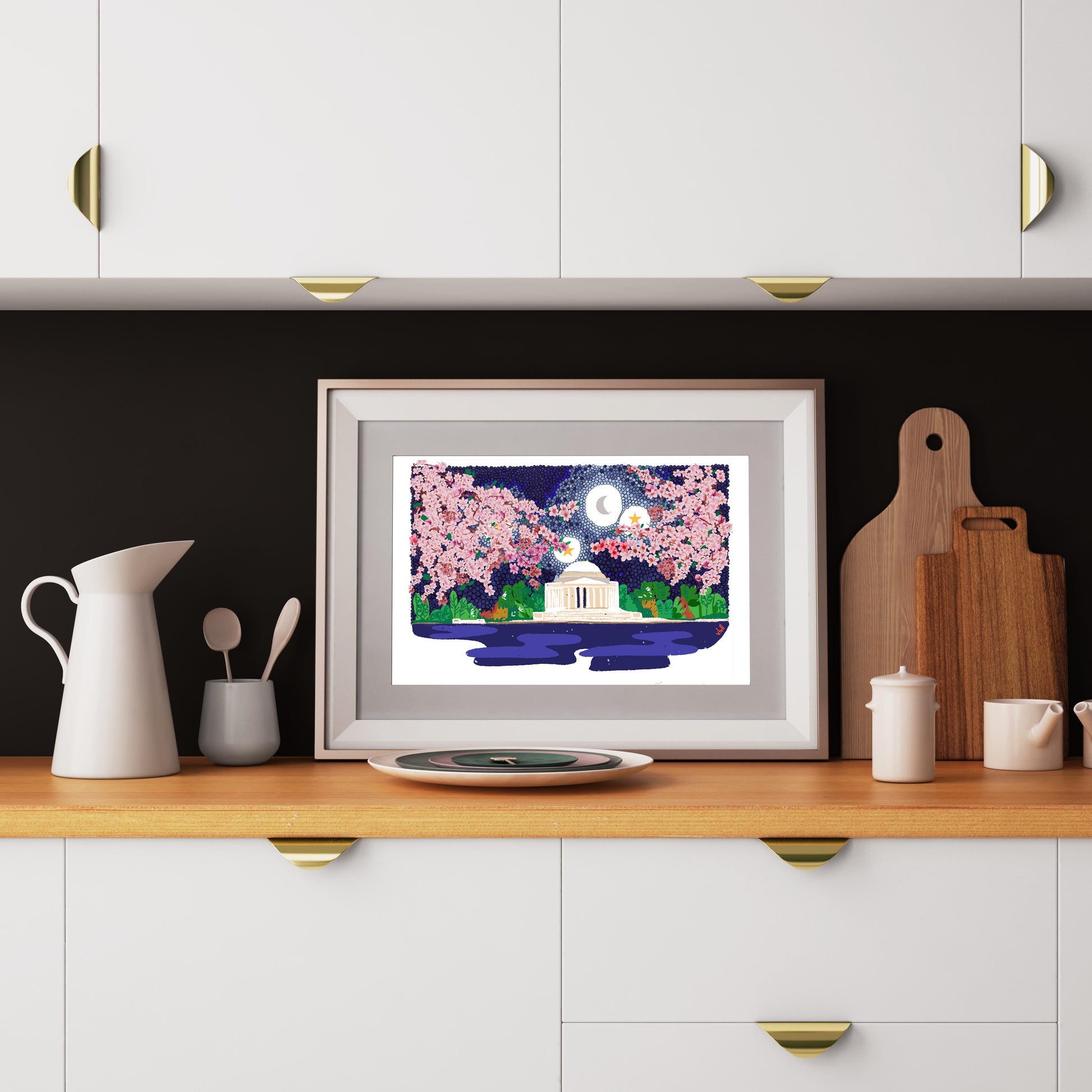 Cherry Blossoms over Jefferson Memorial, Washington DC Landscapes, Cubicle Decor - VIOLETREDSTUDIO