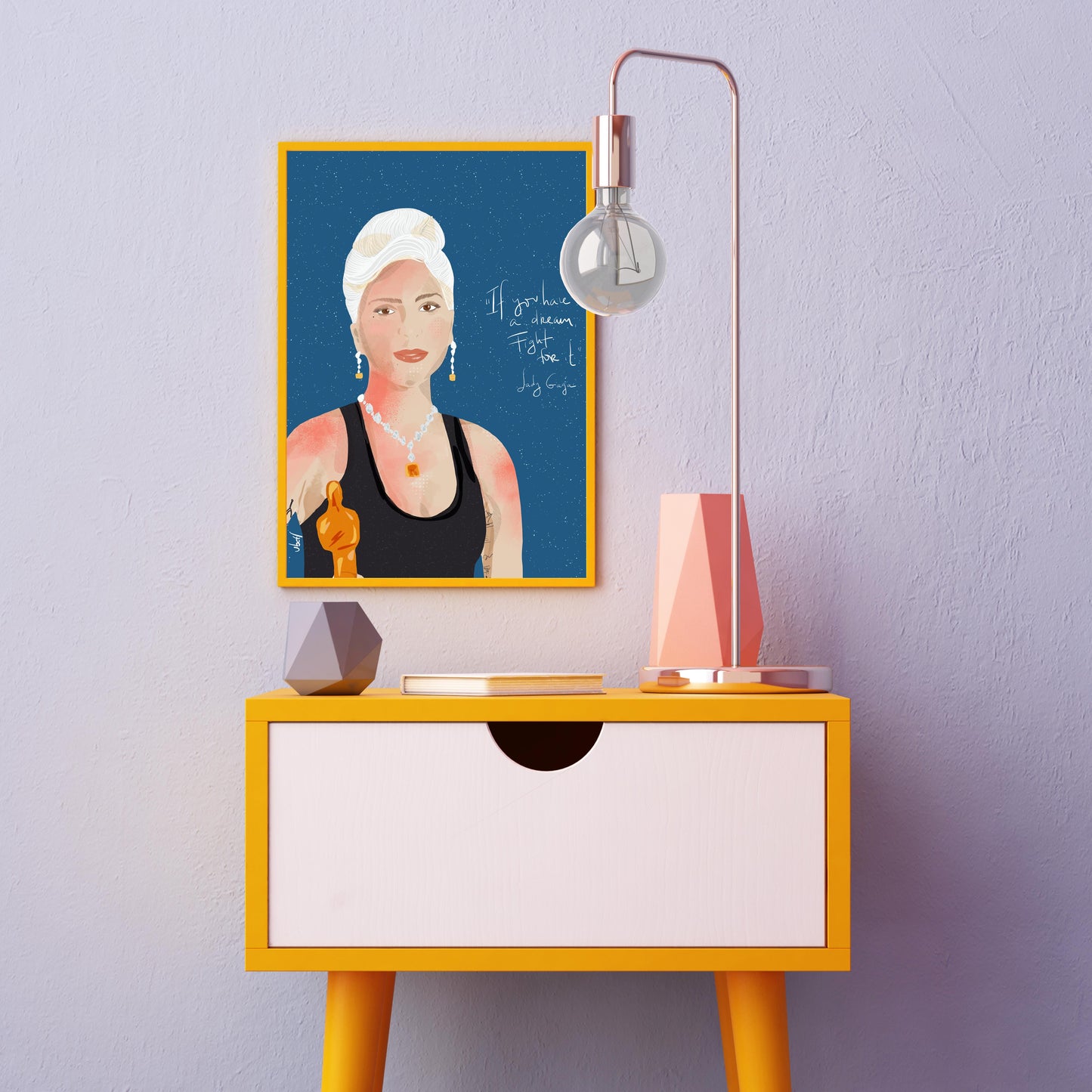 Lady Gaga Wins An Oscar, Ready to Frame Art Print - VIOLETREDSTUDIO