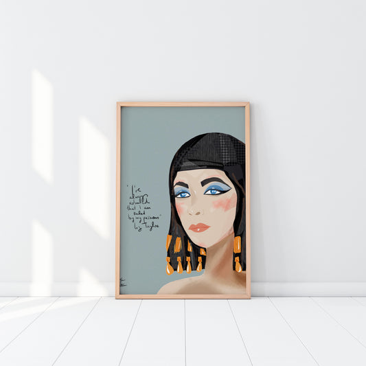 Elizabeth Taylor Print, Liz Taylor fan art, Cubicle Decor - VIOLETREDSTUDIO