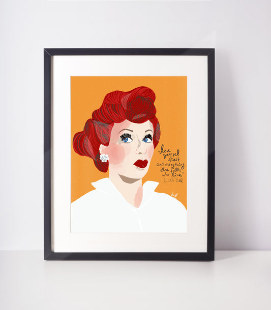 LUCILLE BALL Art Print-Ready to Frame Poster-Motivational Quote-Cubicle Decor-Love Yourself First Print - VIOLETREDSTUDIO