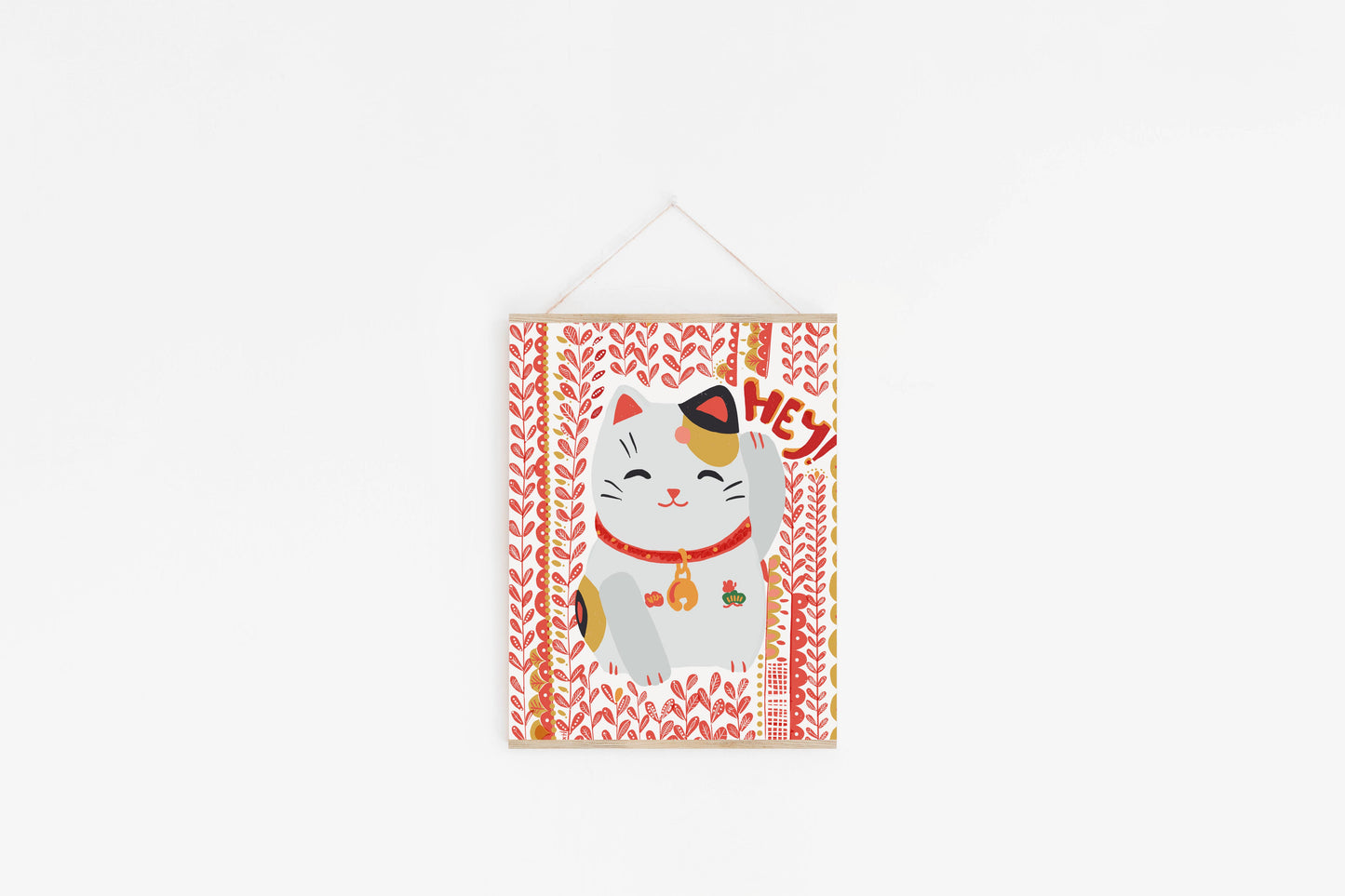 Maneki Neko Art Print-Lucky Cat- Fun Cubicle Decor - VIOLETREDSTUDIO