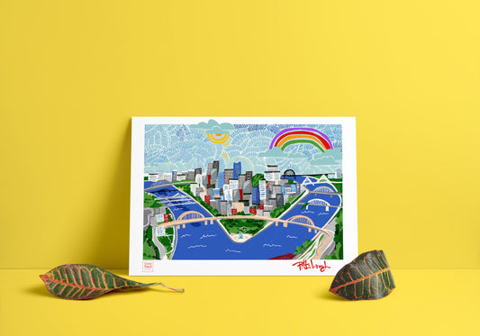 PITTSBURGH SKYLINE ART-Wanderlust Art Print-Skyline Wall Art- Cubical Decor Art -Printable Wall Decor-Travel Poster-Skyline Painting - VIOLETREDSTUDIO
