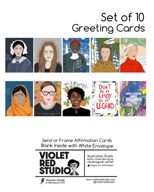 Trailblazer Card Set, Set of 10 greeting Card, Feminist Stationary set - VIOLETREDSTUDIO
