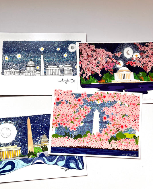 Set of 4 Washington DC Postcards- Snail Mail - VIOLETREDSTUDIO