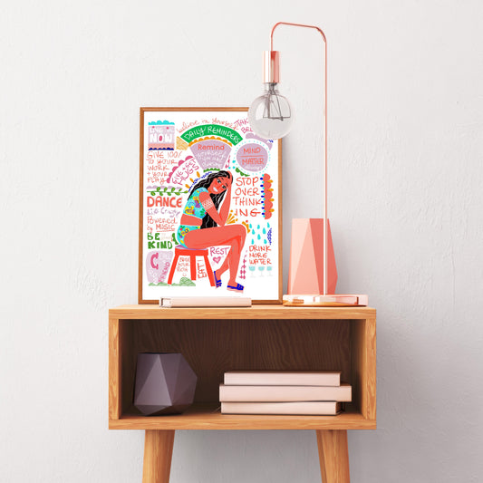 GIRL THINKING ART-Young Adult Art-Office Decor Art-Feminist Poster-Inspirational Decore For Her-Colorful Print Posters-Modern Wall Decor - VIOLETREDSTUDIO