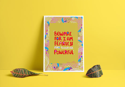 Beware for I am Fearless Hand drawn Art print, Cubicle Decor - VIOLETREDSTUDIO