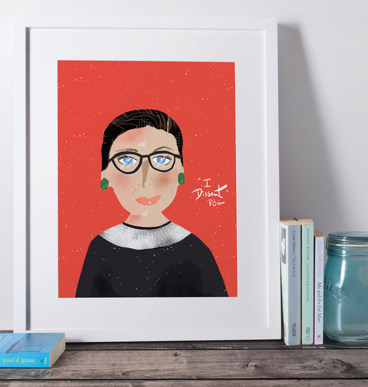 Ruth Bader Ginsburg cartoon portrait, Notorious RBG Print for girls room decor - VIOLETREDSTUDIO