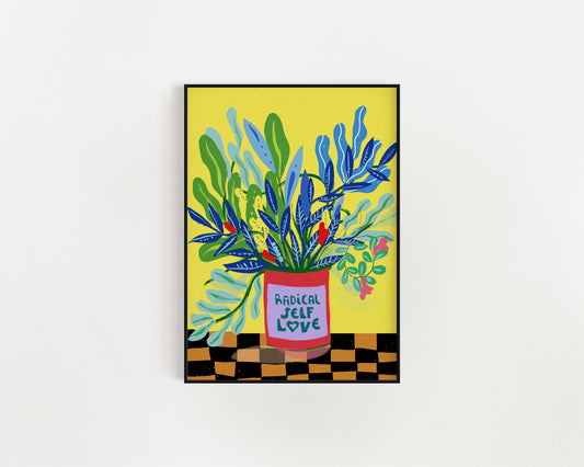 Vibrant Floral Self-Love Art Print: Maximalist Wall Decor for Bold Interiors & Dorm Rooms - VIOLETREDSTUDIO