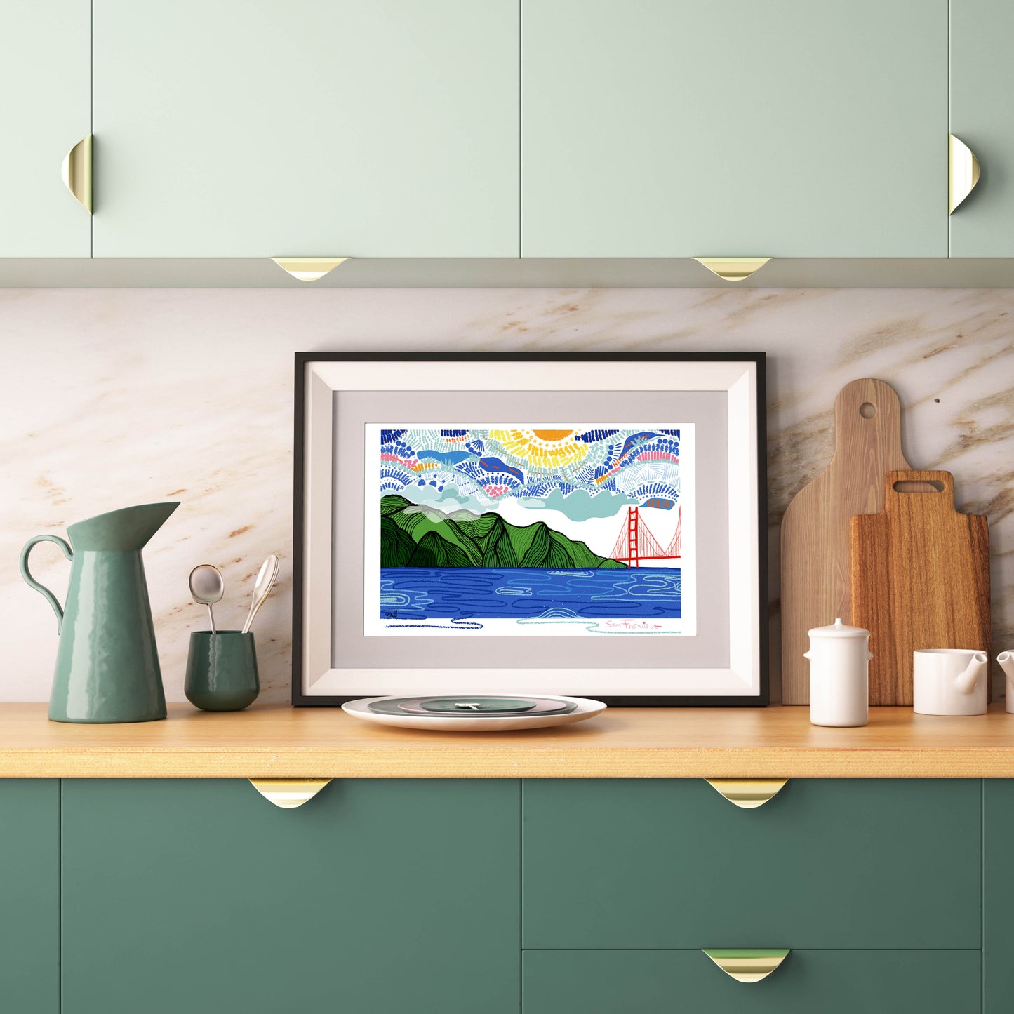 San Francisco Bay skyline | California Wall Art | Fun Cubicle decor - VIOLETREDSTUDIO