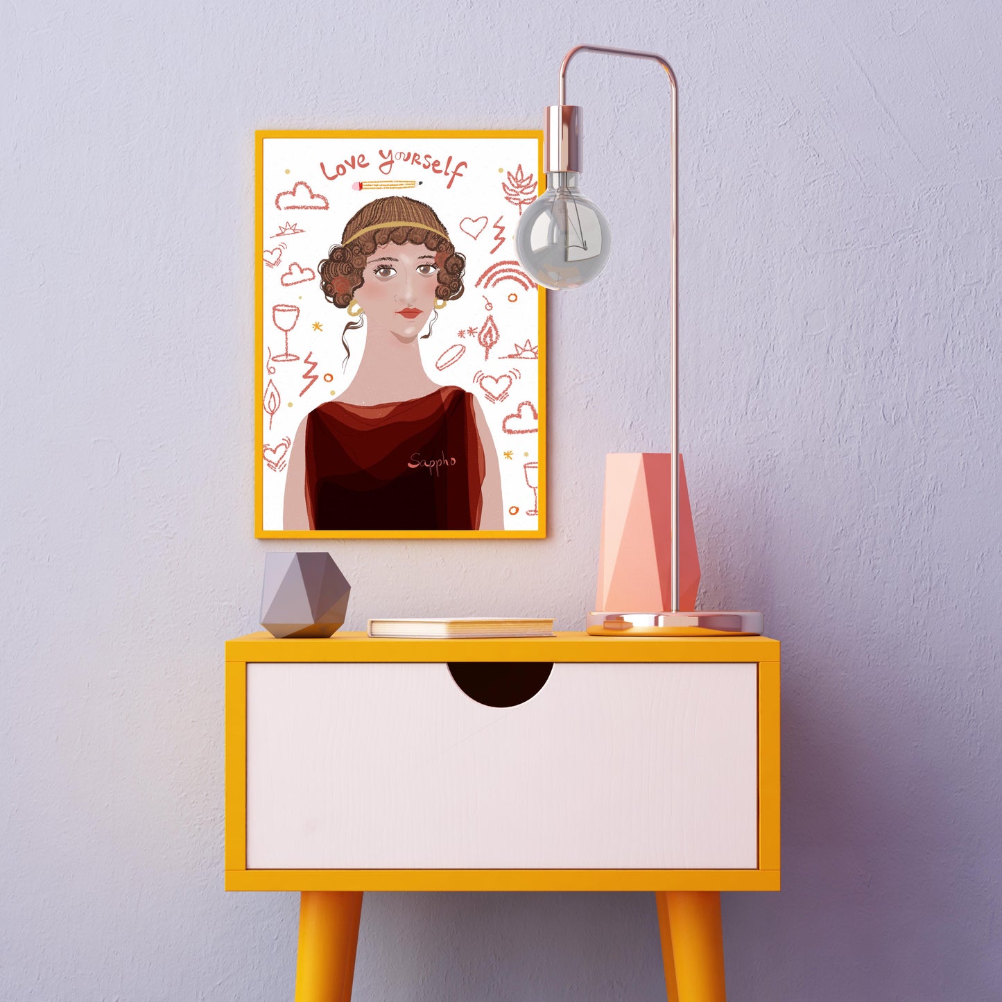Sappho, Inspiring Women of Antiquity, Writers gift, Dorm Room Decor, Cubicle Wall Art - VIOLETREDSTUDIO