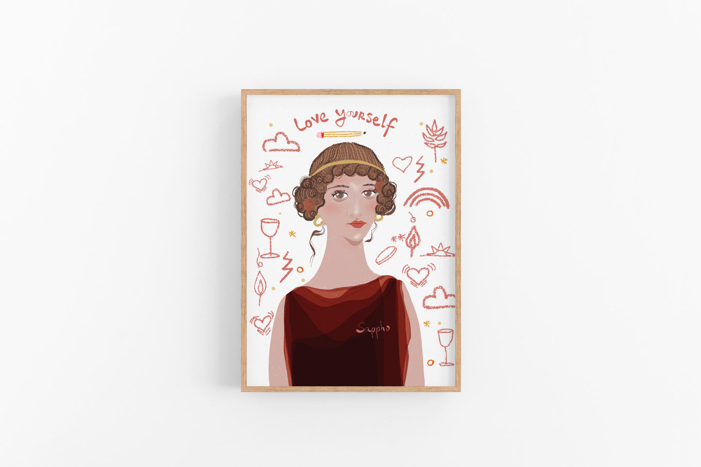 Sappho, Inspiring Women of Antiquity, Writers gift, Dorm Room Decor, Cubicle Wall Art - VIOLETREDSTUDIO
