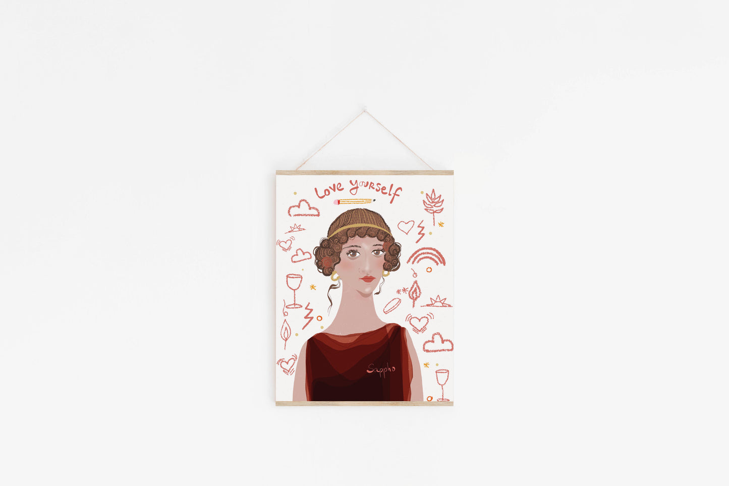 Sappho, Inspiring Women of Antiquity, Writers gift, Dorm Room Decor, Cubicle Wall Art - VIOLETREDSTUDIO