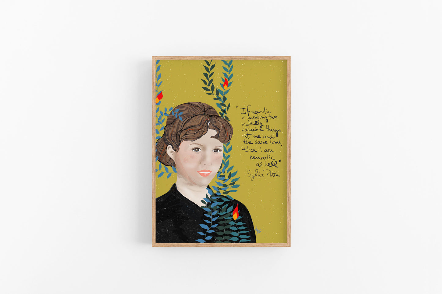 SYLVIA PLATH Art Print portrait, Cubicle Decor - VIOLETREDSTUDIO