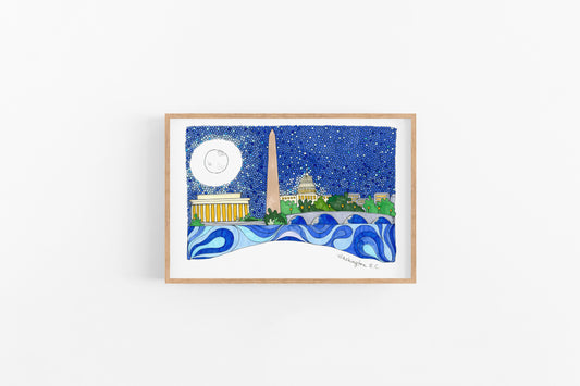 Washington DC Art-Wanderlust Art Print-DC Skyline Art ,Gift For Travel-Wall Decor Art-Travel Poster-Skyline Painting - VIOLETREDSTUDIO