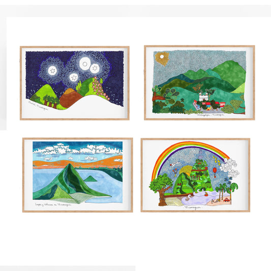 Set of 4 Prints | Nicaragua | Fun Cubicle Decor | Father's Day Gift - VIOLETREDSTUDIO