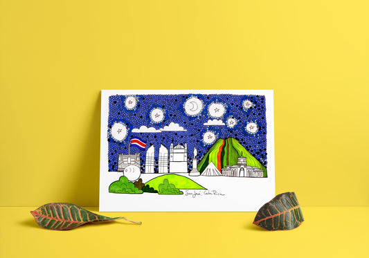San Jose, Costa Rica, Costa Rica Print, Cubicle Decor, Travel Prints, Skylines of Central America - VIOLETREDSTUDIO