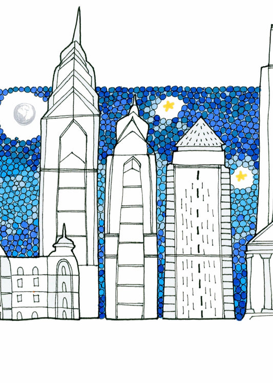 Philadelphia ~ Simple Skyline ~ LOVE ~ Landscape ~ Mixed Media Art Print ~ Travel Lover ~ Wanderlust ~ Cities of the World - VIOLETREDSTUDIO