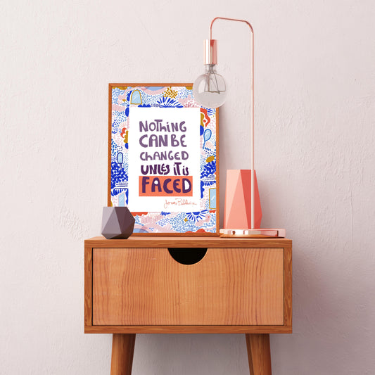 Nothing can be changed until it if faced Art Print, Cubicle Decor, JAMES BALDWIN Quote - VIOLETREDSTUDIO
