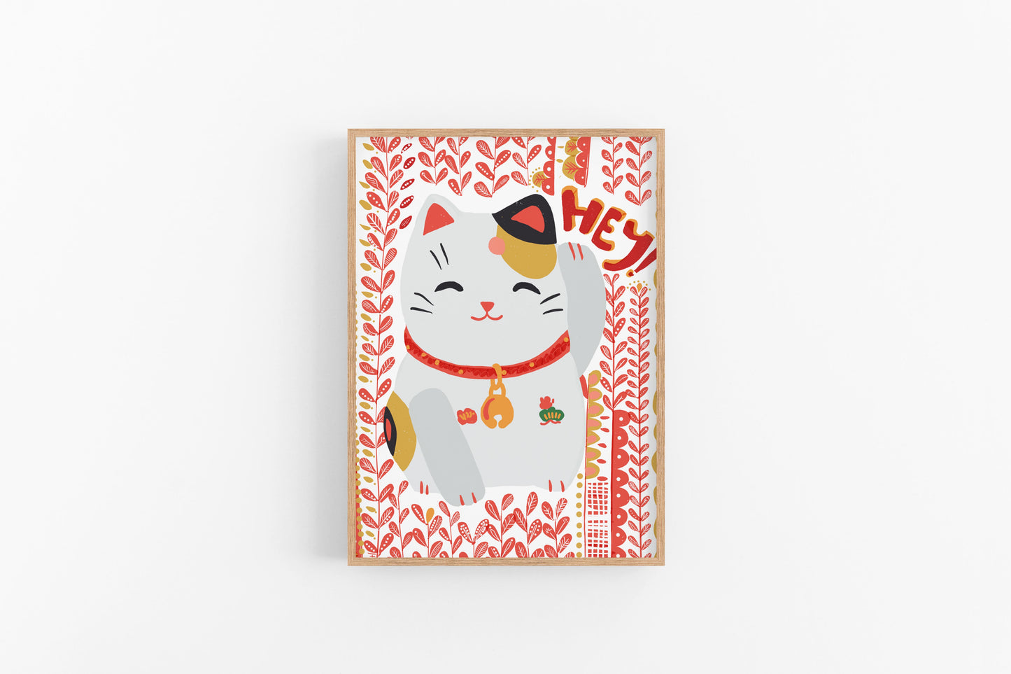 Maneki Neko Art Print-Lucky Cat- Fun Cubicle Decor - VIOLETREDSTUDIO