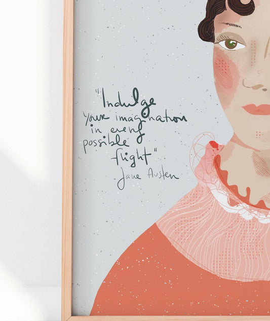 Jane Austen Art Print, gift for writers, Girl Apartment Decor, Wall art for Classroom - VIOLETREDSTUDIO