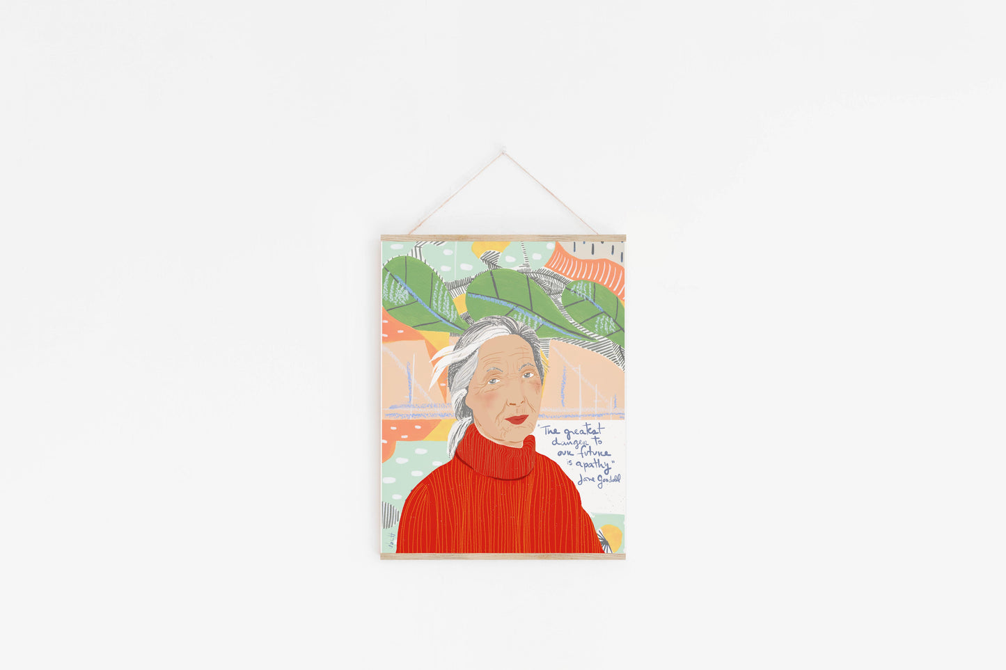 JANE GOODALL Art Print, Women in STEM Inspiration, scientist Cubicle Decor, Ready to Frame Wall Art - VIOLETREDSTUDIO