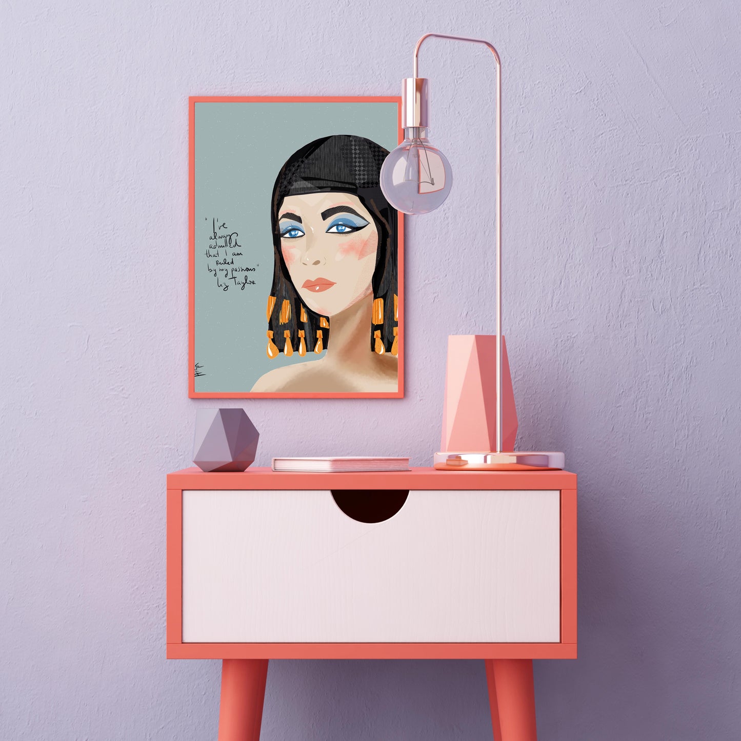 Elizabeth Taylor Print, Liz Taylor fan art, Cubicle Decor - VIOLETREDSTUDIO