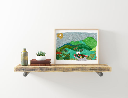 Matagalpa ~ Green Fields ~ Mixed Media Art ~ Souvenir ~ Wall Art ~ Green Decor - VIOLETREDSTUDIO