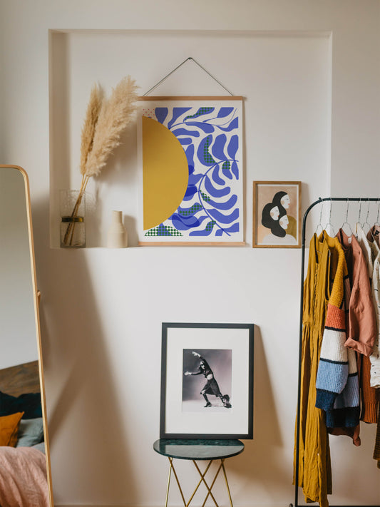 Sunny Abstract Art print, Ready to Frame contemporary Blue and Yellow Wall Art, Abstract Shapes - VIOLETREDSTUDIO