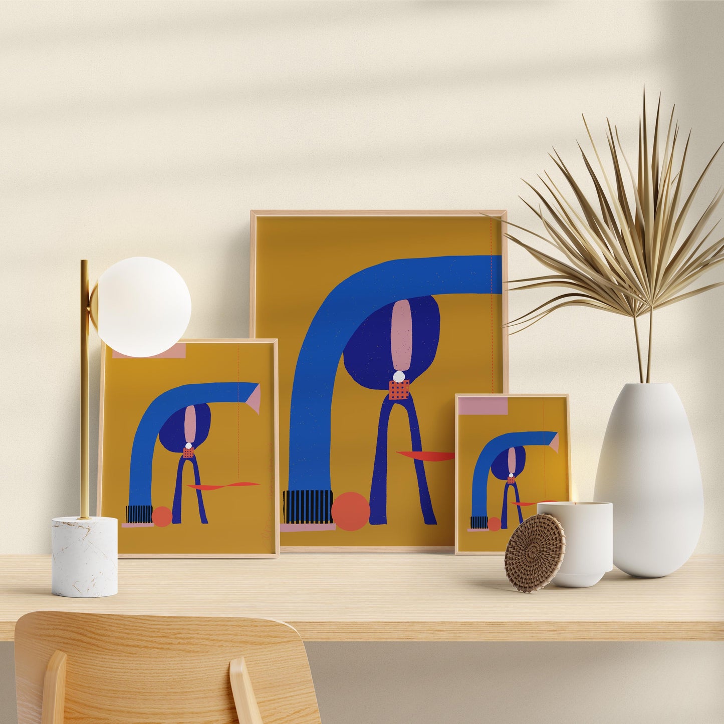 Set of 4 Modern Abstract Art Print, Modern Office Decor, Mid Century Inspired Wall Art for Cubicle Decor - VIOLETREDSTUDIO