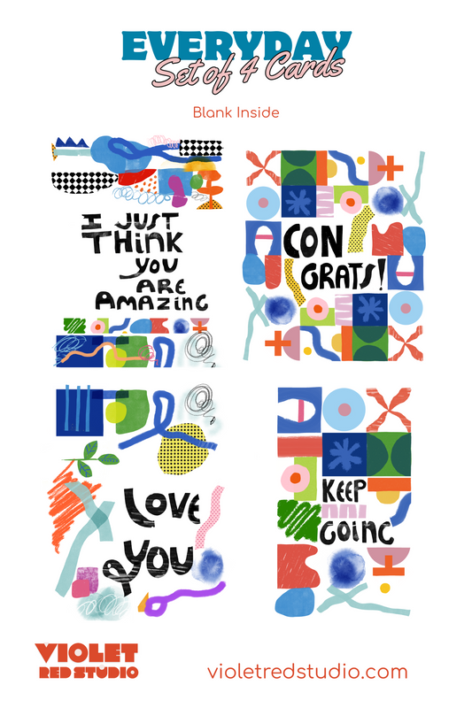 Set of 4 Everyday Cards – Keep Going, Love You, Congrats & You Are Amazing