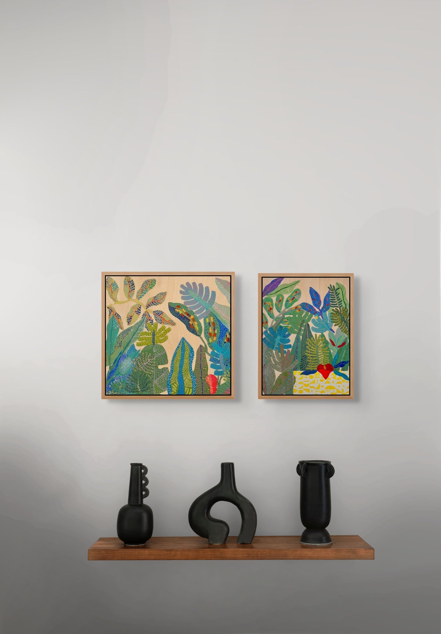 “Jungle Still Life” – Original Mixed Media Painting on Wood Panel