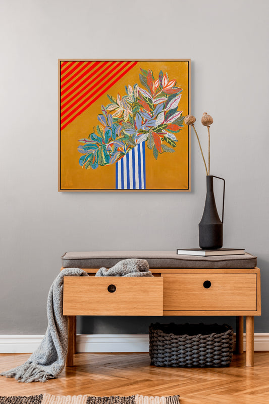 “Striped Still Life” – Original Mixed Media Painting on Canvas (24x24)